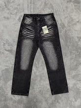 VALLEY Zebra‑Striped Rhinestone Embellished Baggy Denim Pants, Vintage Washed‑Black Unisex Streetwear Jeans