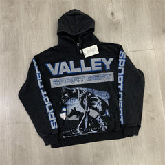 VALLEY Black Valley Dreams Sport Dept Graphic Zip‑Up Hoodie Unisex Oversized Jacket