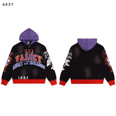 Valley Dreams Army Of Dreams Number 14 Zip‑Up Hoodie, Black‑Purple Contrast‑Hood Vintage Washed Streetwear Unisex Jacket