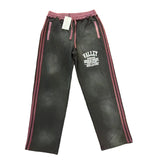 Valley Dream Letter‑Print Side‑Stripe Wide‑Leg Sweatpants, Vintage Washed‑Black Burgundy Unisex Streetwear Trousers