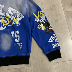 VALLEY Black‑Blue Gradient Valley Dreams Cartoon Print Zip‑Up Hoodie Unisex Oversized Jacket