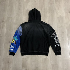 VALLEY Black‑Blue Gradient Valley Dreams Cartoon Print Zip‑Up Hoodie Unisex Oversized Jacket
