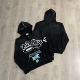 VALLEY Black Graffiti‑Print Valley Dreams Zip‑Up Hoodie Unisex Oversized Jacket