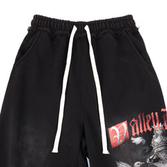 VALLEY Vintage Knight‑Dragon Graphic Jogger Sweatpants, Washed‑Black Unisex Streetwear Trousers