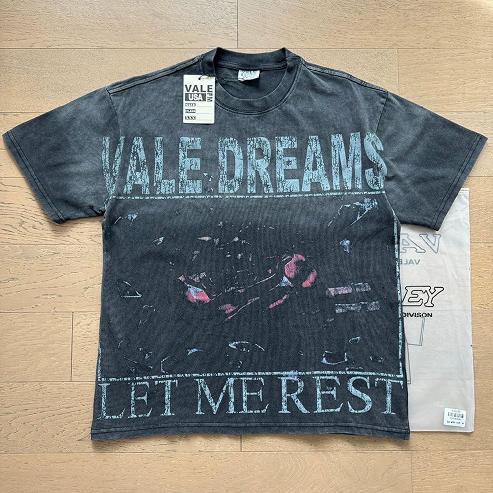 VALEFOREVER Black Washed Vale Dreams Let Me Rest Retro Graphic T-Shirt
