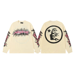 Hellstar Cream Flame Face Logo Long Sleeve Tee