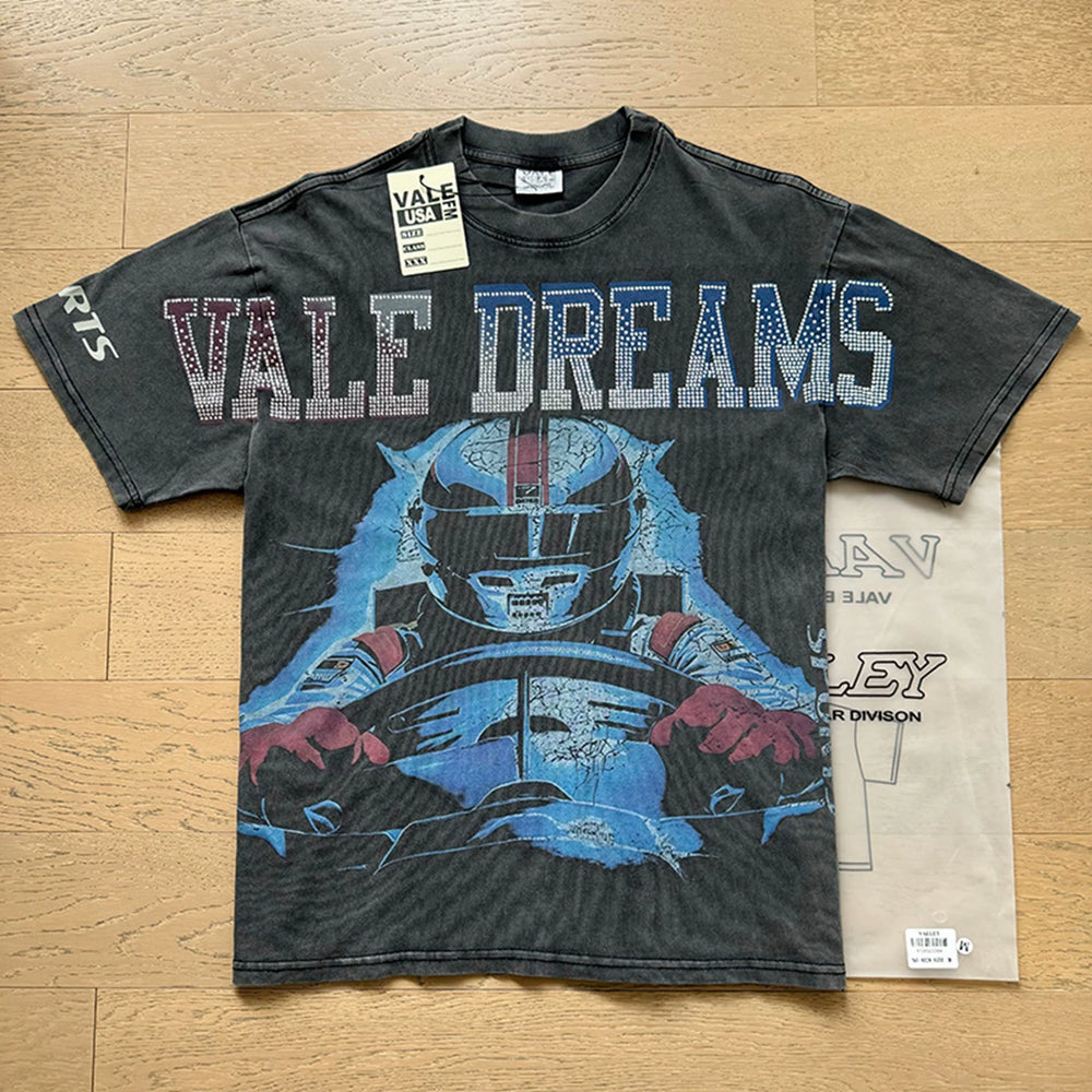 VALEFOREVER Black Washed Valley Dreams Masked Warrior Retro Graphic T-Shirt