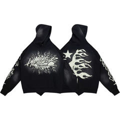 HELLSTAR Black Vintage Flame Star Hoodie