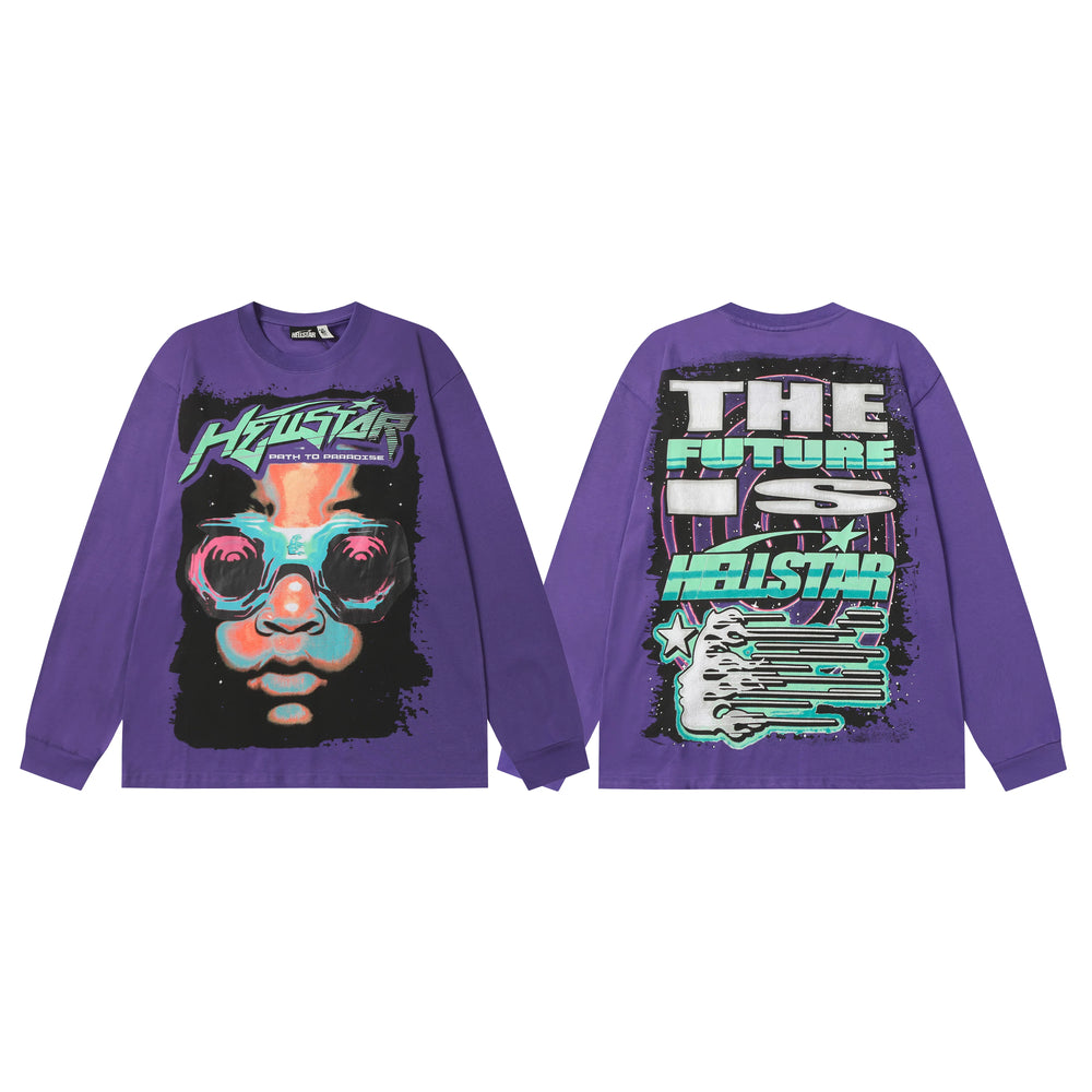 Hellstar Purple Colorful Face Graphic Long Sleeve Tee