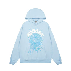 Sp5der Signature Web Graphic Pullover Hoodie - Light Blue