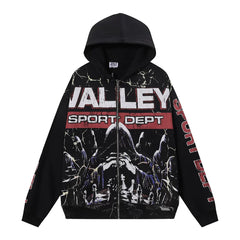 VALEFOREVER Black Valley Sport Dept Skeleton Graphic Zip Hoodie