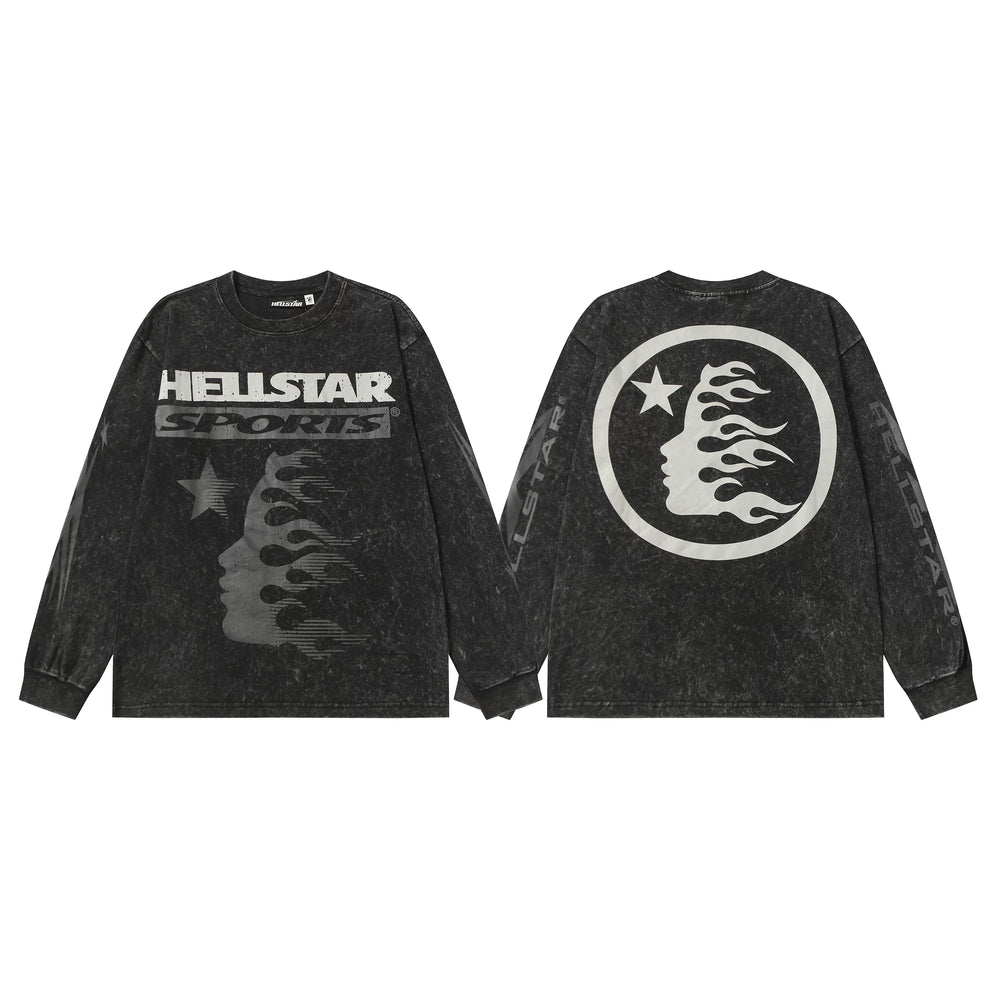 Hellstar Black Sports Flame Portrait Long Sleeve Tee