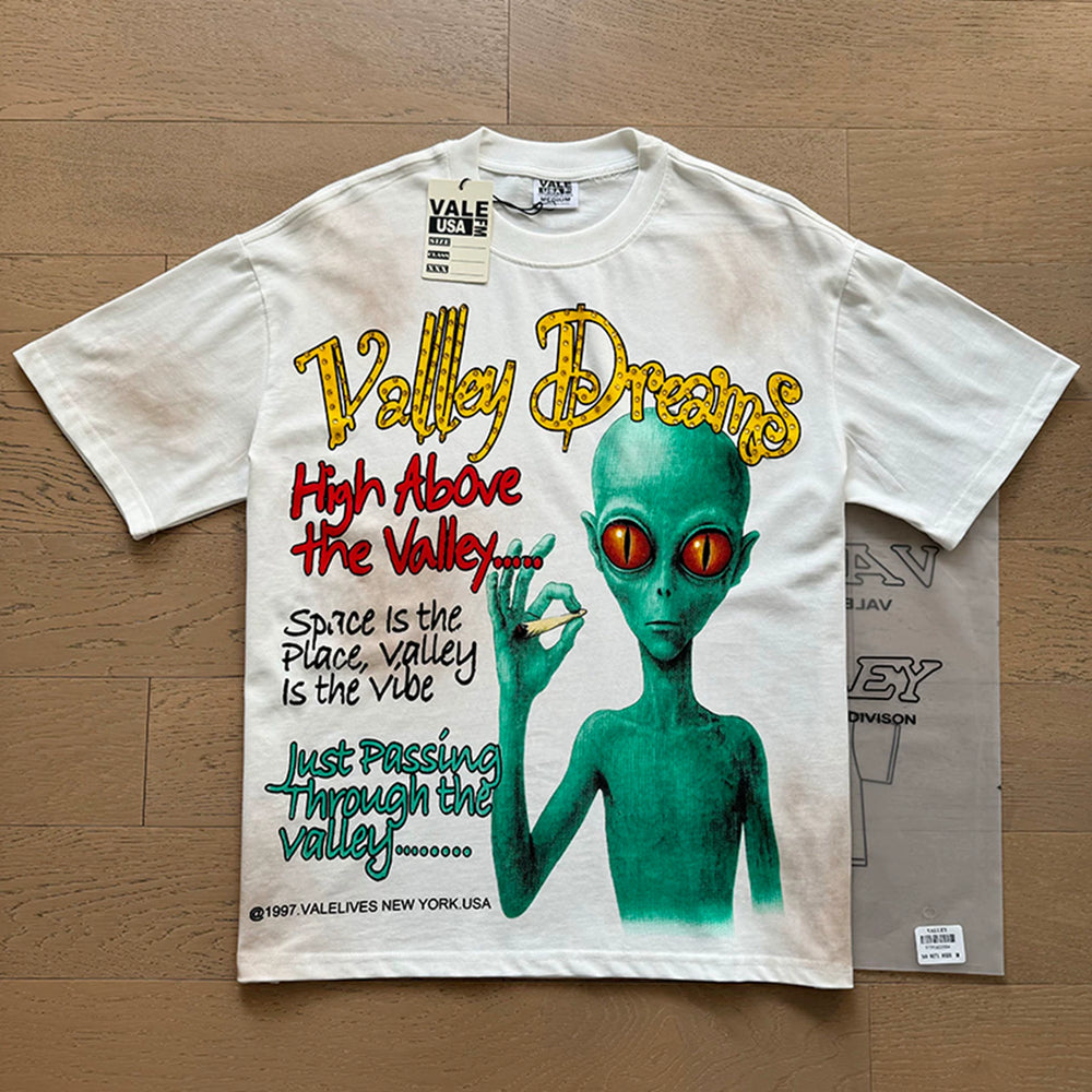 VALEFOREVER White Alien High Above The Valley Vintage Graphic T-Shirt