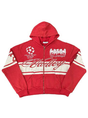 Valley Vintage Racing‑Style Zip‑Up Hoodie, Unisex Red Washed Streetwear Jacket