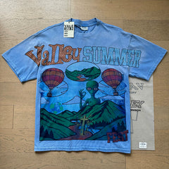 VALEFOREVER Blue Washed Valley Summer Fest Alien Hot Air Balloon Vintage T-Shirt