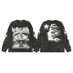 Hellstar Black Washed Eye Flame Portrait Long Sleeve Tee