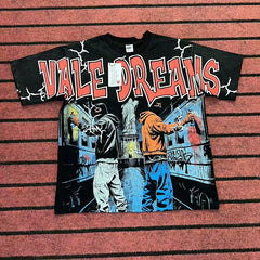Valleydream Black Street Graffiti Figure Vintage Graphic T-Shirt