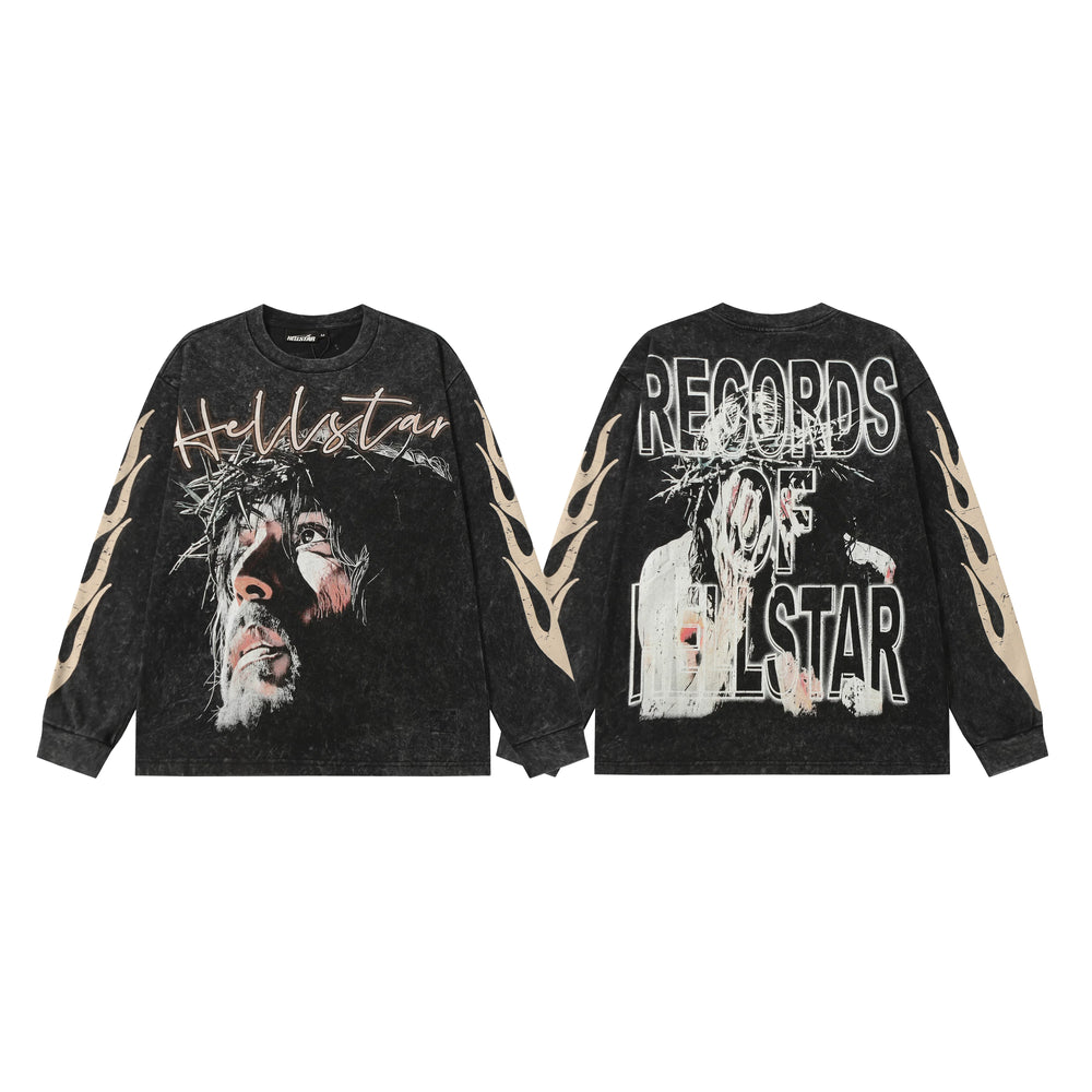 Hellstar Black Portrait Records Long Sleeve Shirt