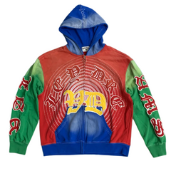 Valley Dreams Multi‑Color Block Gothic Spiral Zip‑Up Hoodie, Unisex Vintage Streetwear Jacket