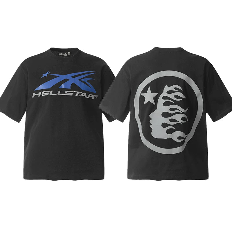 Hellstar Black Blue Logo Portrait Graphic Tee