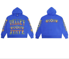 Valleydream Blue Valley State Tribal Print Hooded Sweatshirt