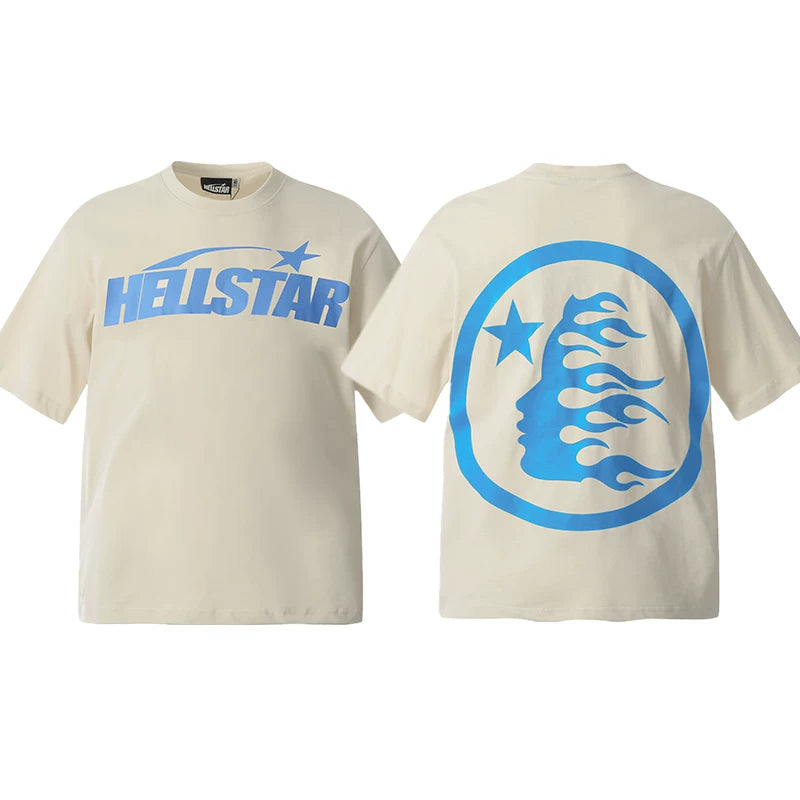 Hellstar Cream Blue Portrait Flame Graphic Tee