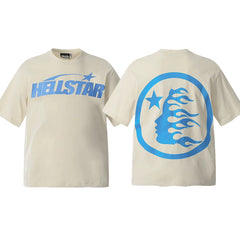 Hellstar Cream Blue Portrait Flame Graphic Tee