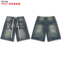 VALEFOREVER Vintage Blue Denim Shorts with Two-Tone Print