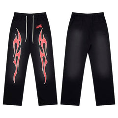 Hellstar Black Red Flame Flared Sweatpants