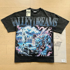 VALEFOREVER Black Washed Valley Dreams Monster City Vintage Graphic T-Shirt