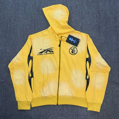 Hellstar Yellow Faded Wash Zip Up Hoodie