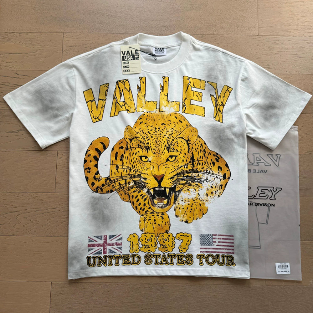 VALEFOREVER White Leopard Head 1997 US Tour Vintage Graphic Short Sleeve T-Shirt