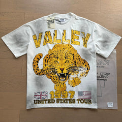 VALEFOREVER White Leopard Head 1997 US Tour Vintage Graphic Short Sleeve T-Shirt