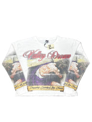Valley Dream Vintage Graphic Waffle‑Knit Long‑Sleeve Top, Unisex White Y2K Streetwear Shirt