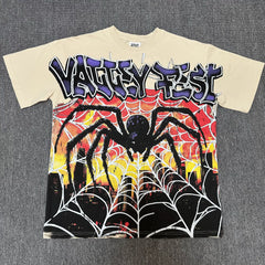 VALEFOREVER Cream Giant Spider Vintage Graphic Short Sleeve Tee