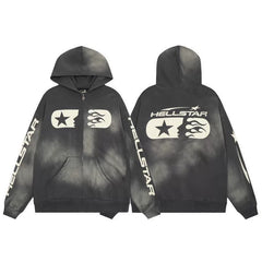 Hellstar Tie Dye Washed Star Logo Zip Hoodie