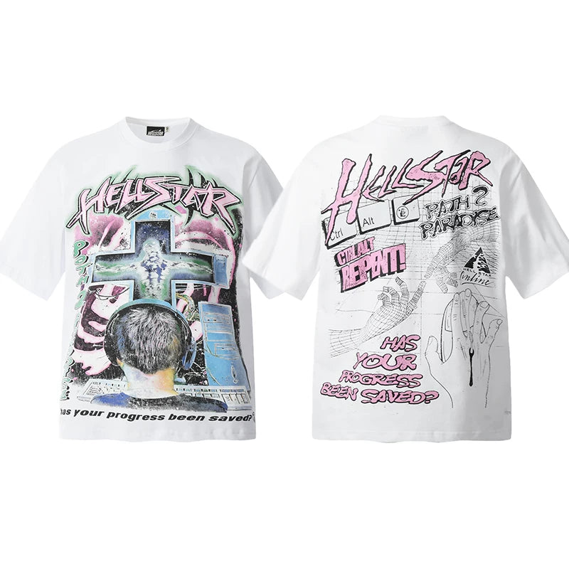Hellstar White Cross Graffiti Print Tee
