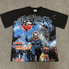 VALEFOREVER Black Carnival Clown Vintage Horror Graphic Short Sleeve T-Shirt