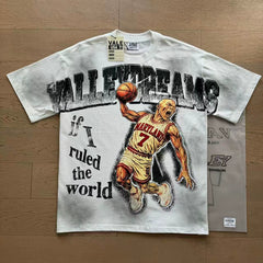 VALEFOREVER White Basketball Player Ruled The World Vintage Graphic Short Sleeve T-Shirt