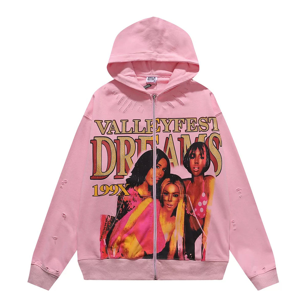VALEFOREVER Pink Valley Fest 199X Portrait Zip Up Hoodie