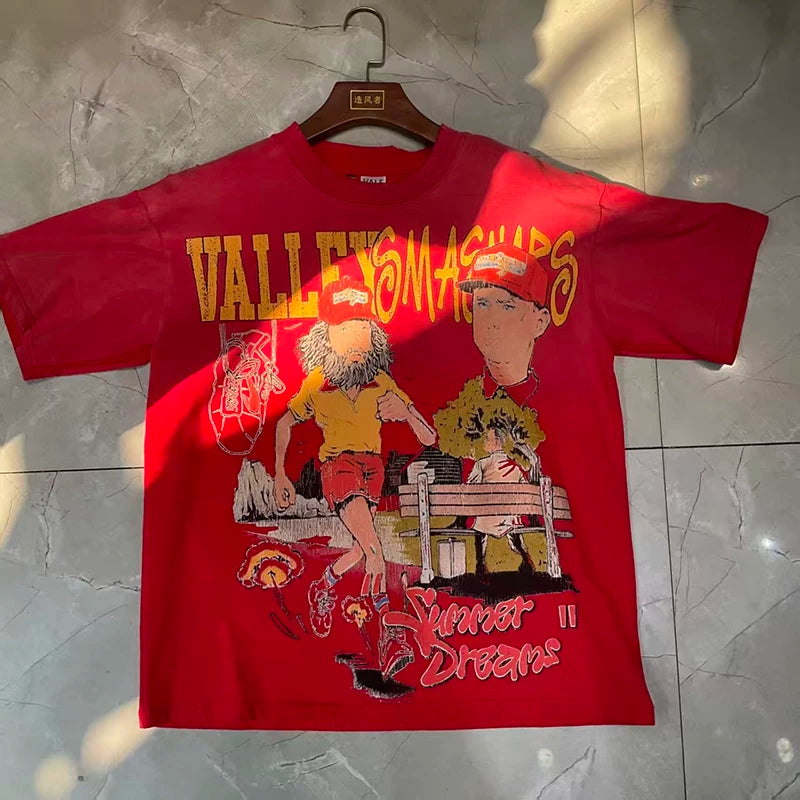 Valleydream Red Summer Cartoon Character Vintage Graphic T-Shirt