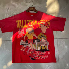 Valleydream Red Summer Cartoon Character Vintage Graphic T-Shirt