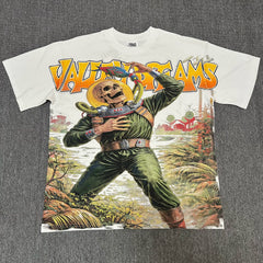 VALEFOREVER White Skeleton Astronaut Vintage Graphic Short Sleeve T-Shirt