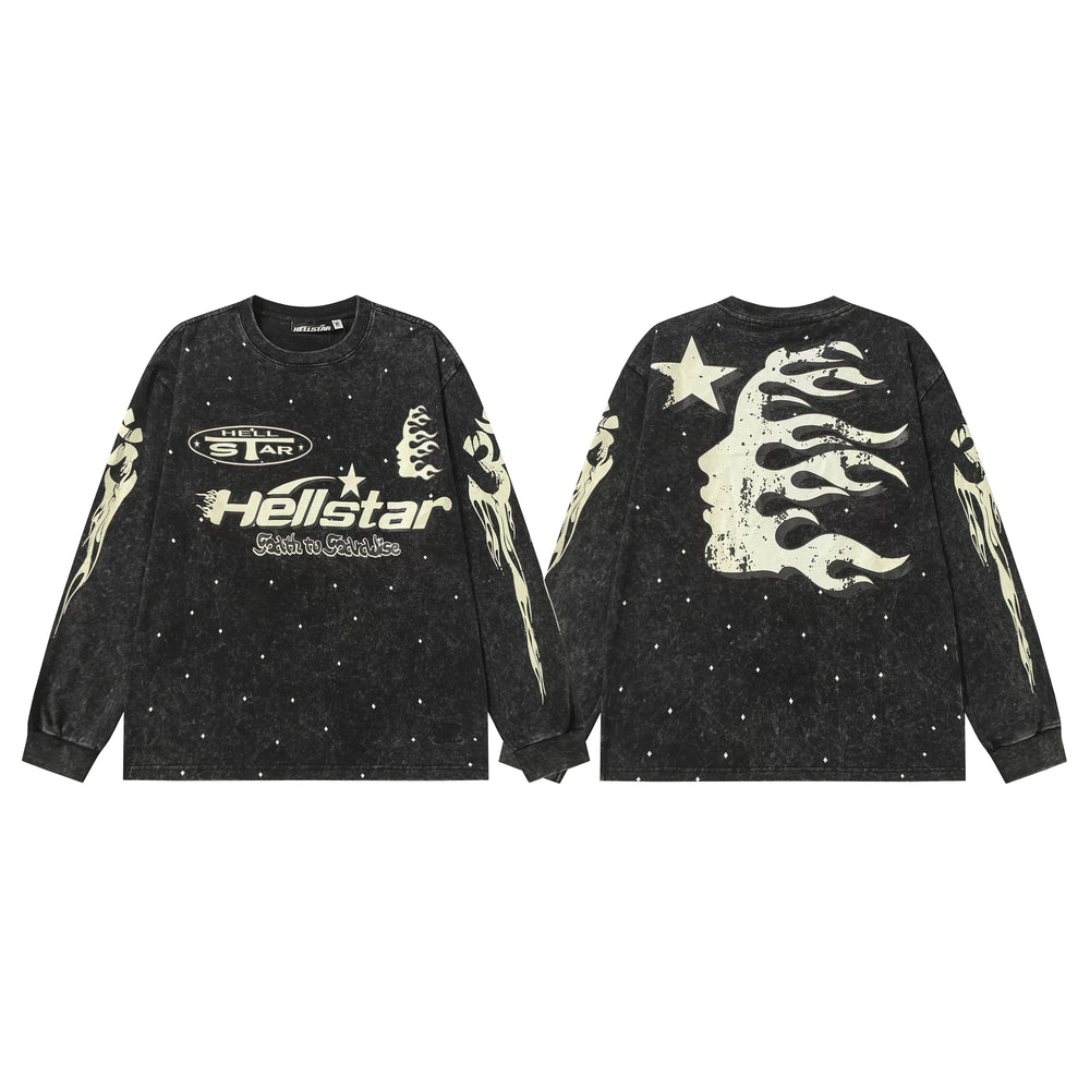 Hellstar Black Star Flame Vintage Long Sleeve Top