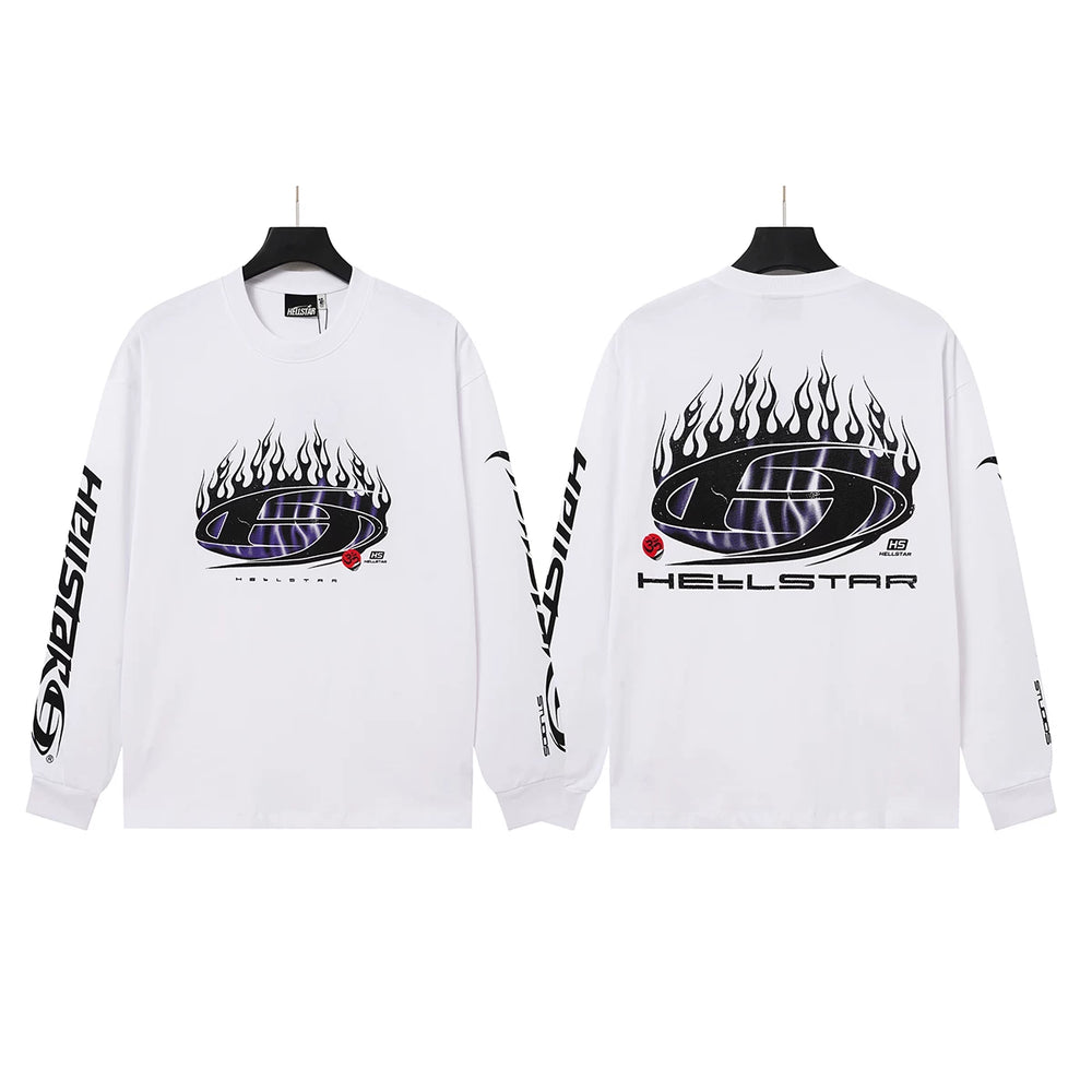 Hellstar White Flame Basketball Graphic Long Sleeve Shirt