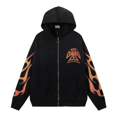 VALEFOREVER Black Flame Sleeve Logo Zip Up Hoodie