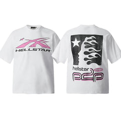 Hellstar White Pink Logo Flame Print Tee