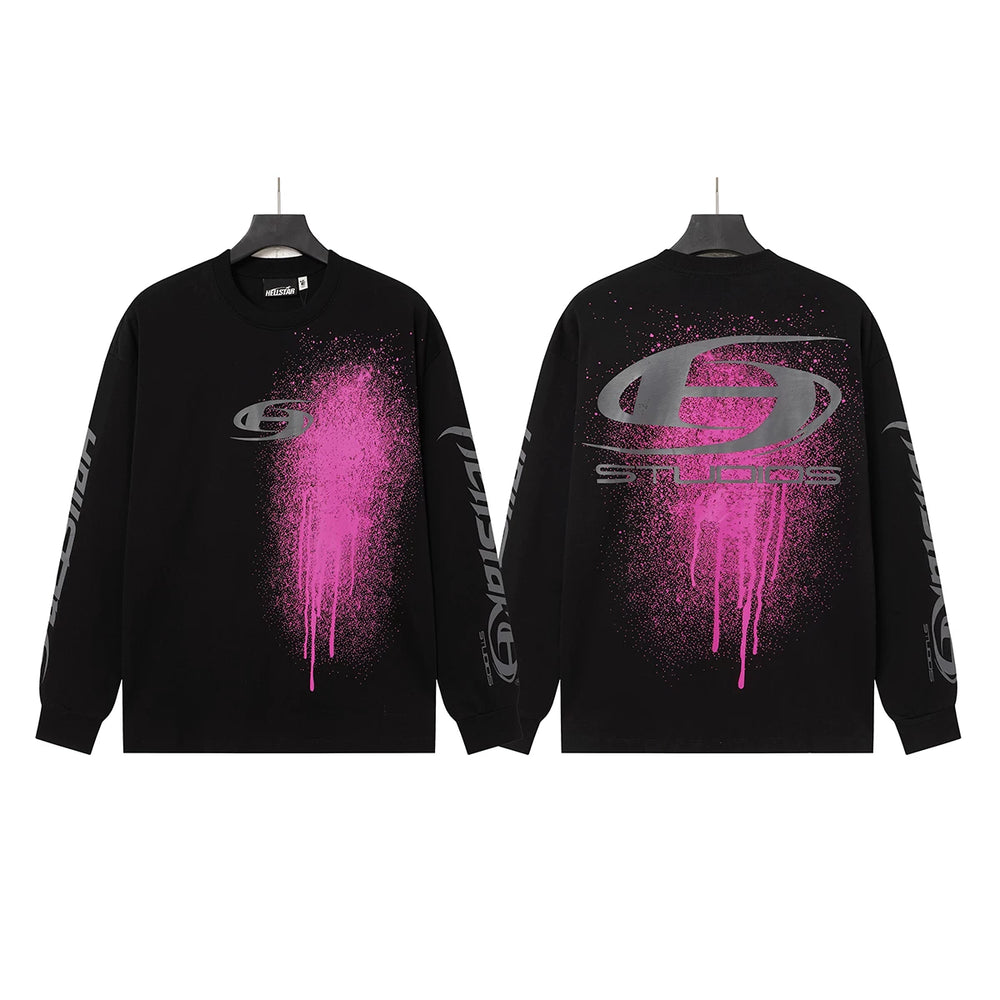 Hellstar Black Pink Drip Studios Logo Long Sleeve Tee