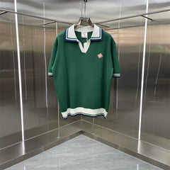 Casablanca Contrast Collar Knit Polo Shirt - Dark Green / White