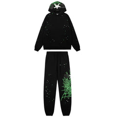 Sp5der Neon Web Glow Tracksuit - Black/Green